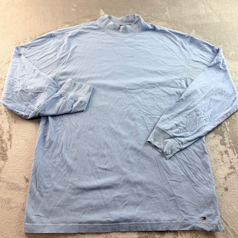 Tommy Hilfiger Women's XL Light Blue Mock Neck Long Sleeve T-Shirt